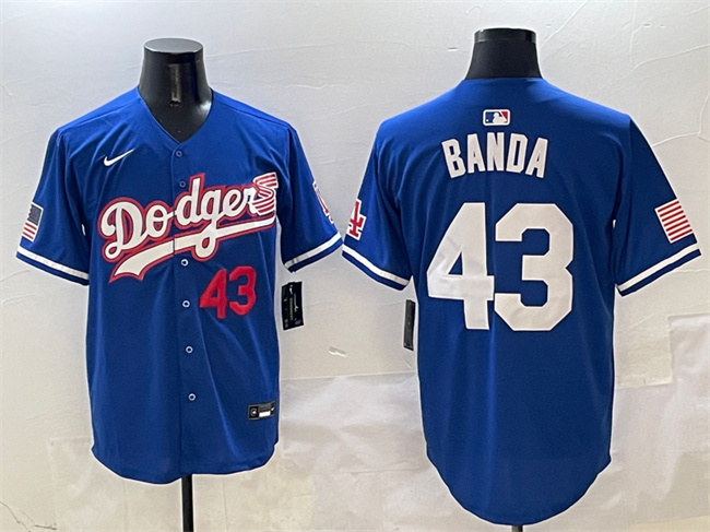 Men's Royal Los Angeles Dodgers #43 Anthony Banda With American Flag Patch Limited Stitched Baseball Jersey